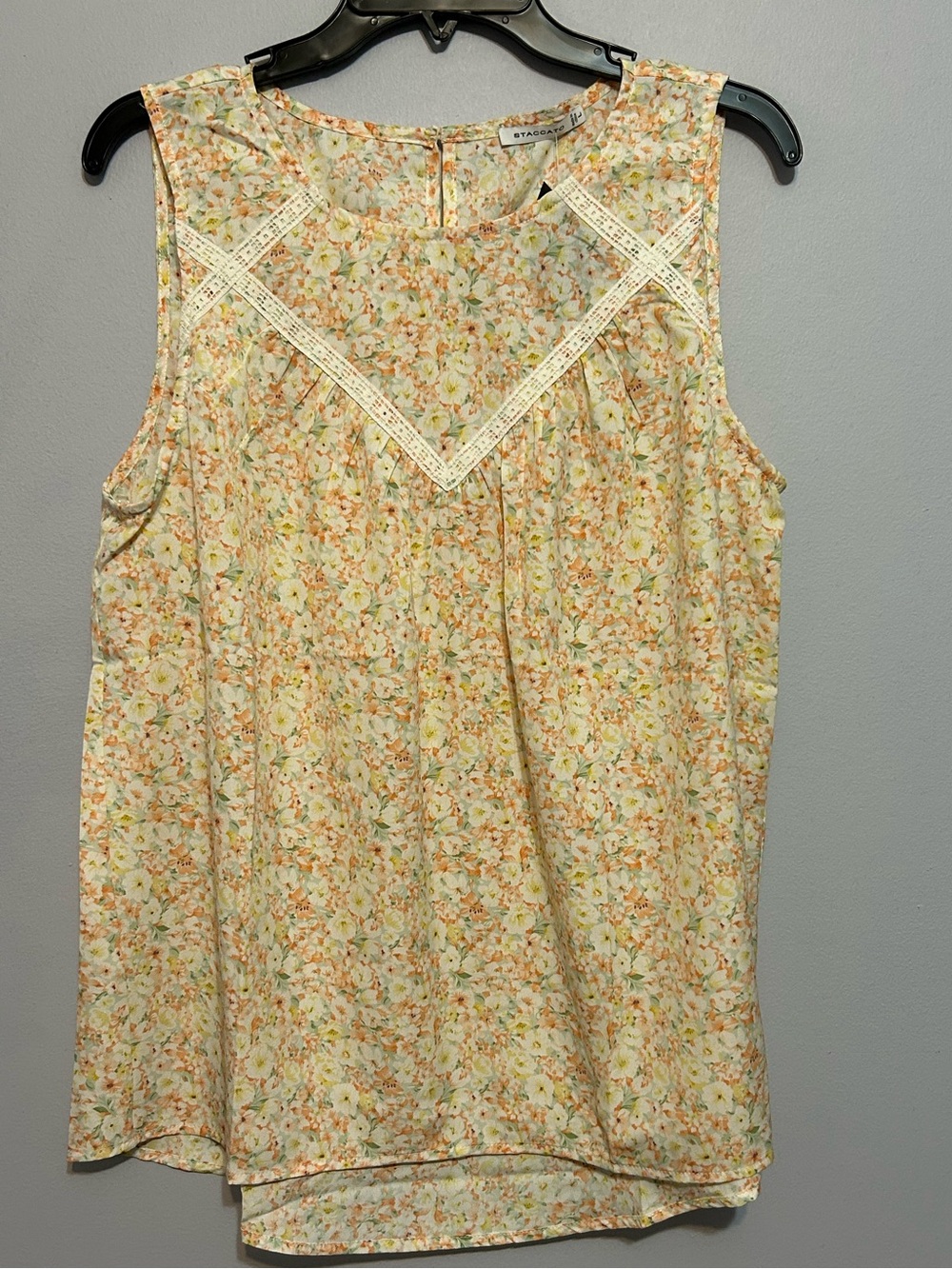 Staccato Orange Floral Blouse with Lace Detail